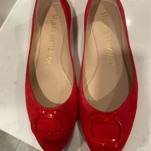 Stuart Weitzman Red Suede  Adeliza tonal flat Size 8AA (Narrow)